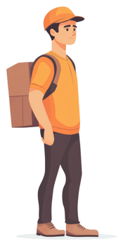 A delivery person carrying a package on their back. png