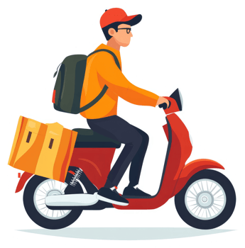 A delivery person on a moped carrying packages. png