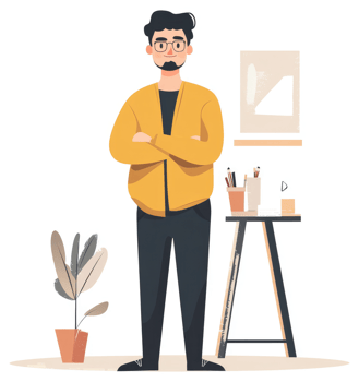 A confident artist stands ready to create. png