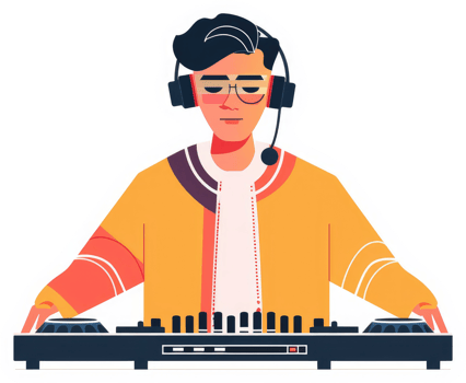 A young dj operating a professional dj equipment. png