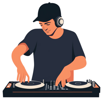 A focused dj operating a professional sound mixing console. png