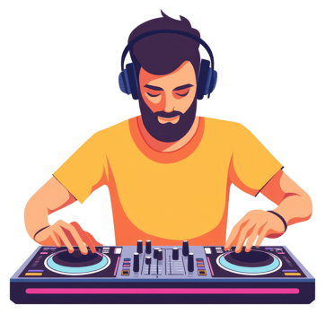 A focused dj with headphones mixing music on a professional dj mixer. png