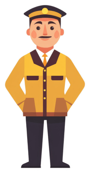 Illustration of a uniformed man in a yellow jacket. png