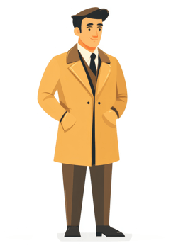 A stylish man in a mustard yellow trench coat. png