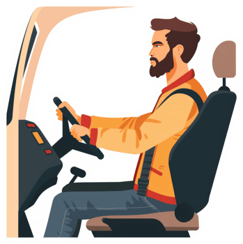 A male driver seated behind the wheel of a vehicle. png