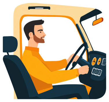 A man driving a vintage-style vehicle. png