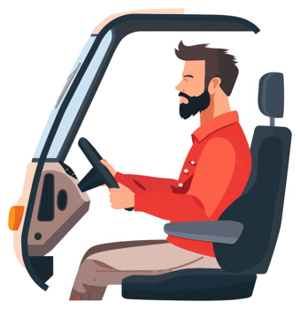 A man with a beard driving a small vehicle. png