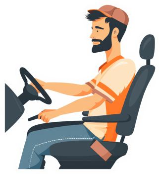 A man seated at the wheel of a vehicle. png