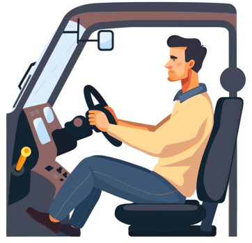 A man seated in a vehicle, properly positioned for driving. png
