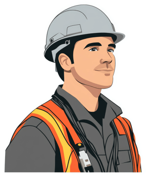 A construction worker in safety gear, a profile view. png