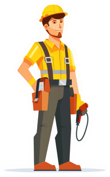 A skilled technician in bright yellow safety uniform, ready for work. png