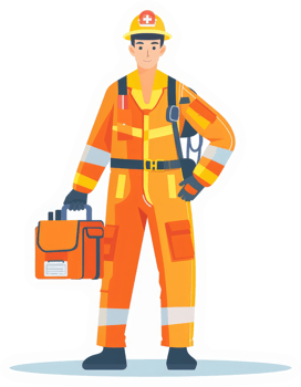 A paramedic in protective gear holding a medical kit. png