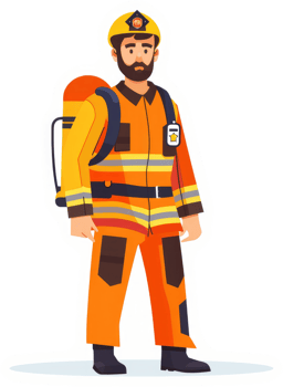 A depicted illustration of a firefighter in protective gear. png