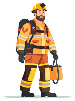 A firefighter wearing protective gear and carrying equipment. png