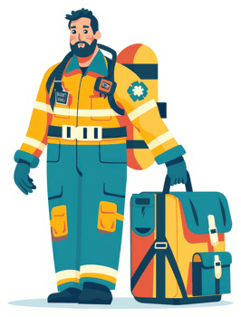 A paramedic carrying equipment and ready to respond. png