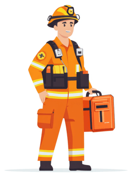 A firefighter equipped with emergency medical supplies, ready to respond to a crisis. png