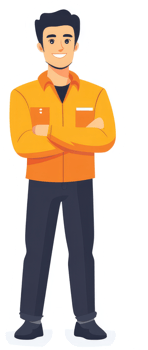 A confident worker in an orange utility uniform. png