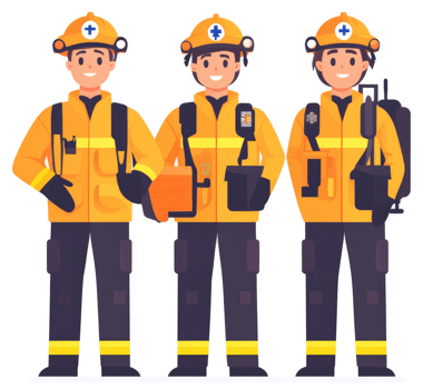 Three emergency responders in protective gear. png