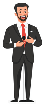 A man in a suit giving a speech at a podium. png