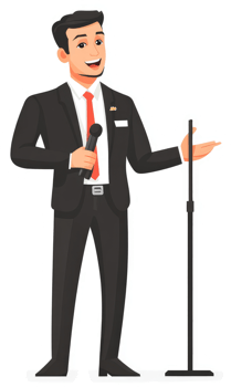 A man in a suit giving a presentation at a podium. png