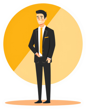 A professional man in a black suit and a bright yellow tie. png
