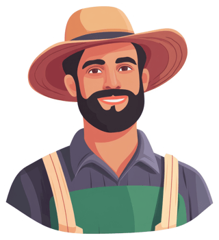 A smiling farmer in a straw hat and apron. png
