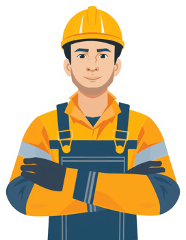 A confident worker in bright safety uniform and hard hat. png