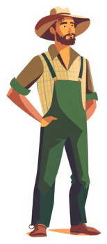 A farmer in traditional overalls and straw hat. png