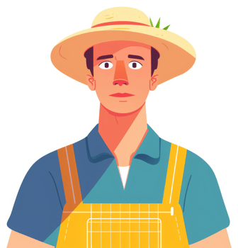 Illustration of a farmer wearing a straw hat and overalls. png