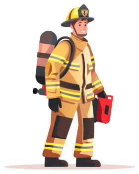 A smiling firefighter in protective gear. png