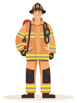 A cheerful firefighter in protective gear. png