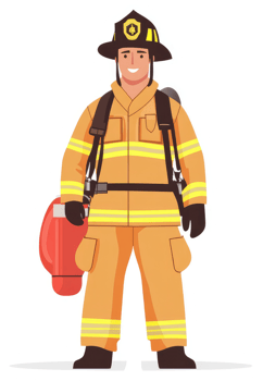 A firefighter in protective gear, ready to respond to emergencies. png