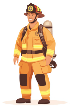 A firefighter in protective gear stands ready for action. png