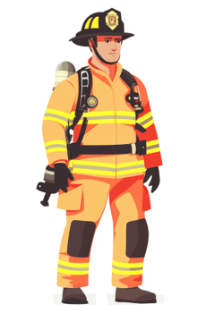 A firefighter in protective orange uniform. png