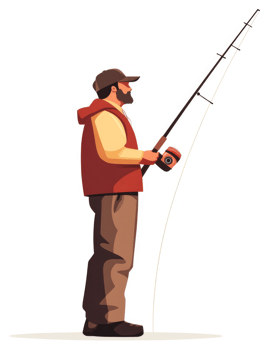 A man in profile, fishing with a rod. png