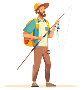 A man with a fishing rod, ready for an outdoor adventure. png
