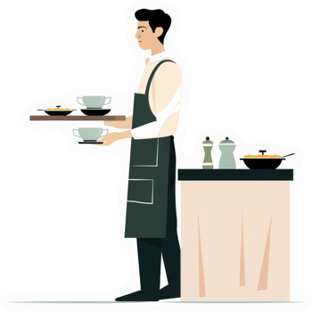 A waiter carrying food trays in a restaurant kitchen. png