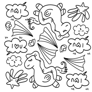 Whimsical Unicorn and Cloud Doodles with Words vector