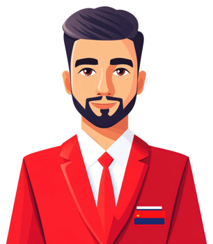 Cartoon illustration of a man in a red business suit. png