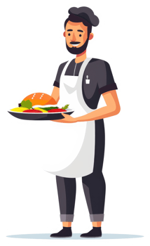 A chef carrying a tray of food, ready to serve. png