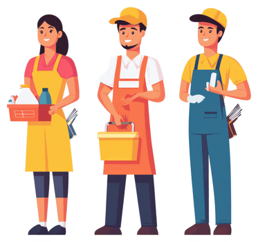Diverse workforce in various service roles. png