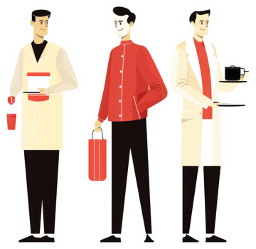 Three figures in vintage-style uniforms, possibly representing different service roles. png