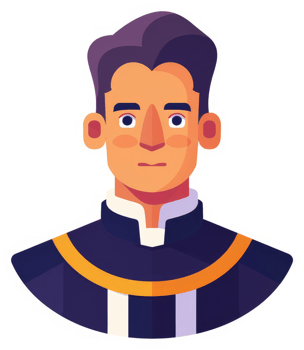 A stylized illustration of a man in academic regalia. png