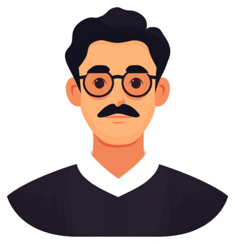A stylized illustration of a man with glasses and a mustache. png