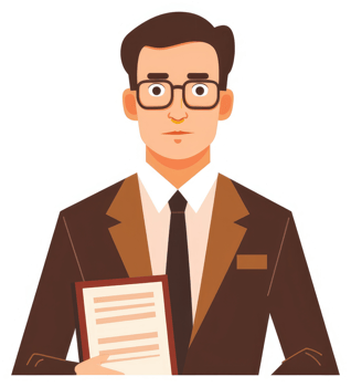 A professional man in a brown suit holding documents. png