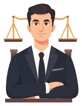 A judge in formal attire with scales of justice. png