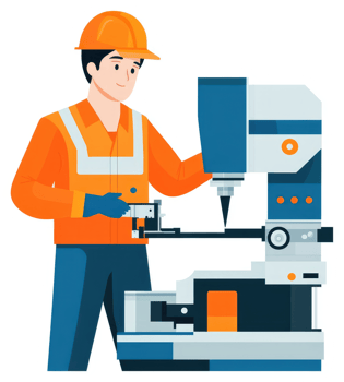 A worker operates a precision machine tool. png