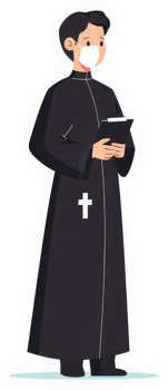A religious figure wearing a face mask and holding a clipboard. png