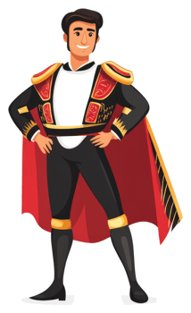 A dashing matador in a vibrant superhero costume. png