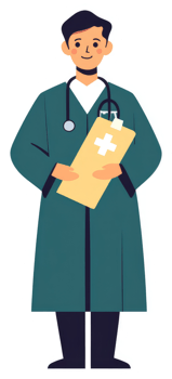 A friendly doctor character in a teal medical coat. png